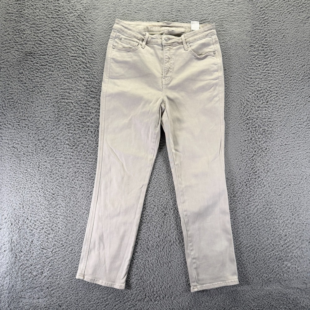 Chico's DefineMe Denim Jeans Womens 10 Beige Cotton Straight Leg Ankle Stretch